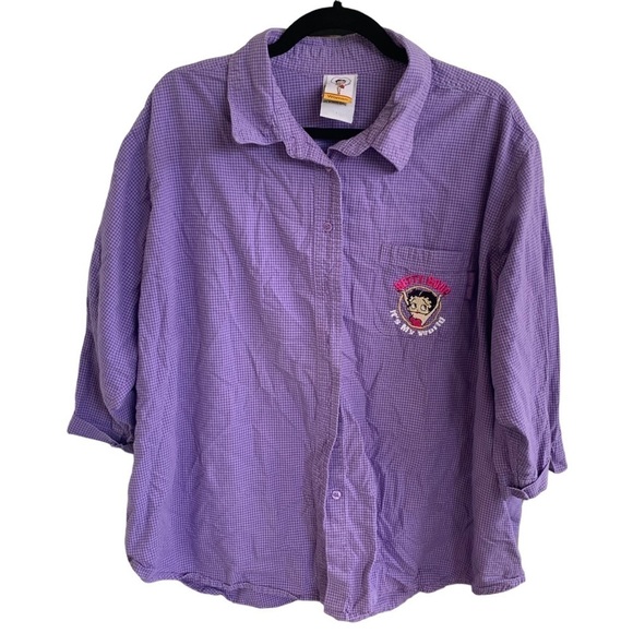 Vintage 2002 Betty Boop Woman’s Button Up Long Sleeve Embroidered Shirt 26 / 28 - Picture 1 of 5